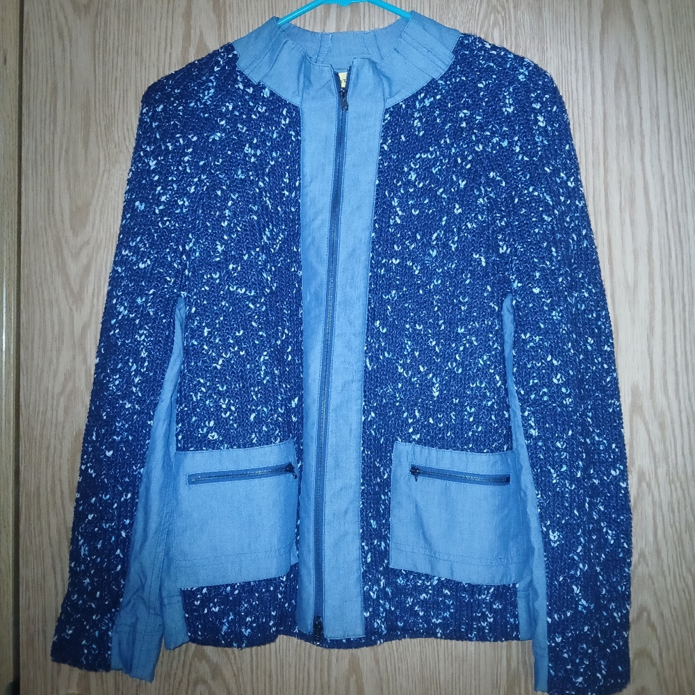 St. John Sport L Navy Wool Blend Knit Zip Jacket